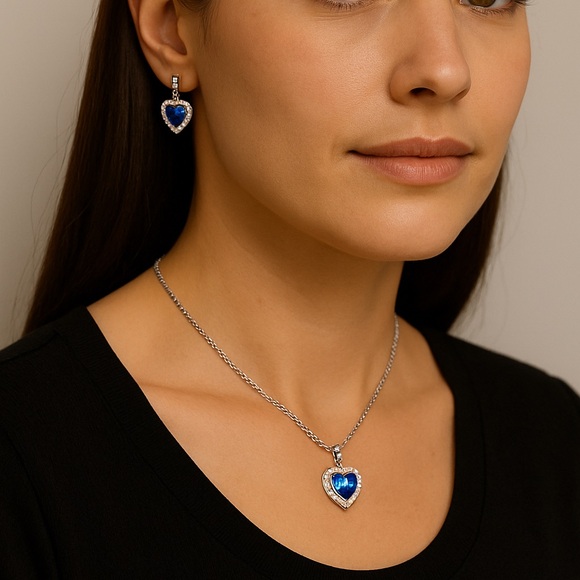 Swarovski Crystals Mycah Blue Heart Earrings - Picture 4 of 4